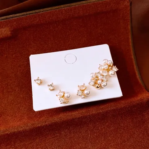Pendientes De Perla Artificial Flor Circón Con Poste De Plata De Ley 925 Cobre Chapado En Oro Floral Elegante Joyas Para Mujeres