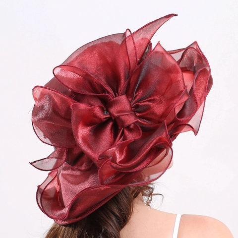 Elegante Organza Sonnenhut Für Damen Mit Breiter Krempe Und Blumen Bowknot Für Hochzeiten Party Strand UV Schutz Sommer