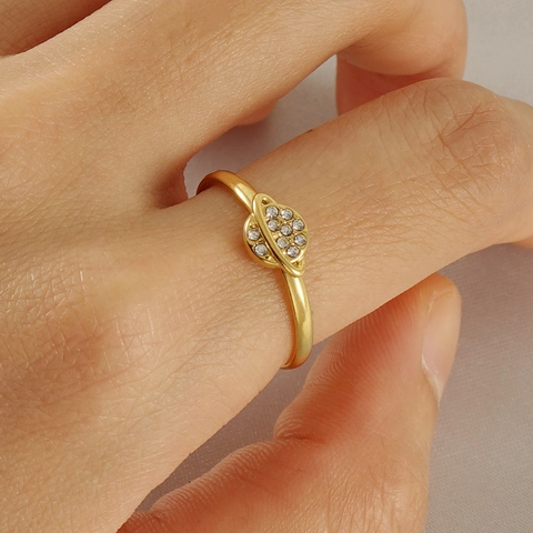 Planet Design Adjustable Ring Gold Plated Stainless Steel Rhinestone Inlaid For Women Trendy Fashion Jewelry Celestial Gift