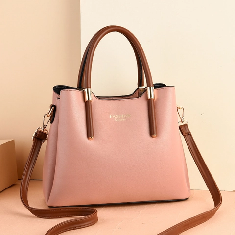 Women Shoulder Bag Large Capacity PU Leather Retro Handbag With Detachable Strap Contrast Color Elegant Crossbody Tote