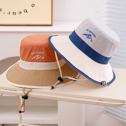 Cappello Da Pescatore Outdoor Bambini Poliestere Asciugatura Rapida Protezione Solare Ricamo Montagna Cordino Regolabile Ragazzi