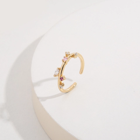 Verstellbarer Offener Ring Kupfer Vergoldet Bunter Zirkon Weinrebe Zweig Design Eleganter Schmuck Für Damen