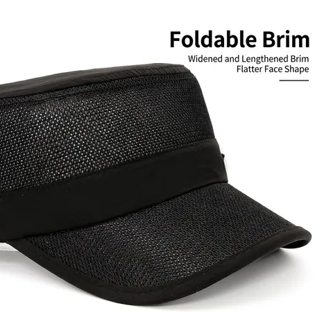 Men Breathable Mesh Cadet Cap Quick Dry Flat Top Hat Outdoor Sports Sunshade Military Style Adjustable