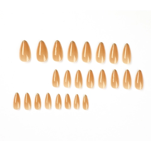 Press On Nails Almond Shape Gold Glitter French Tip Gradient Long Pointed Artificial Fake Nails For Women