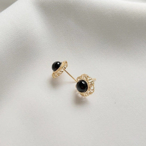 Orecchini A Lobo In Agata Nera Vintage Con Perno In Argento Sterling 925 Filigrana Tonda Placcata Oro Stile Retrò Per Donne
