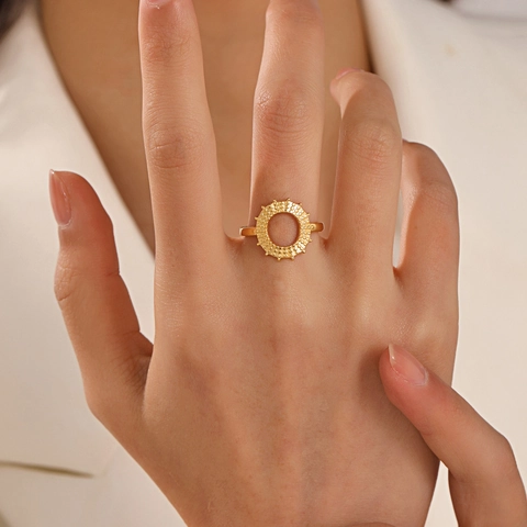 Anillo Hueco De Girasol Acero Inoxidable Ajustable No Se Desvanece Impermeable Geométrico Texturizado Joyería Para Mujer