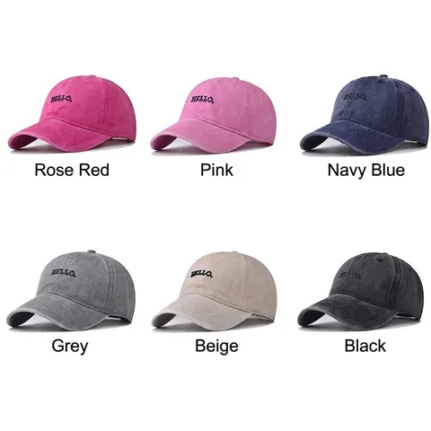Vintage Washed Cotton Baseball Cap Distressed Hello Letter Embroidery Adjustable Casual Sun Hat Unisex