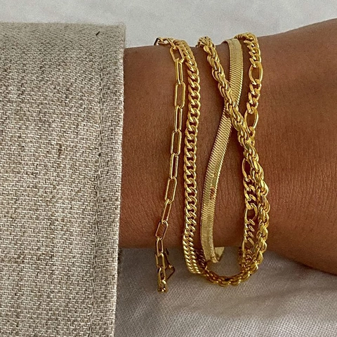 Stainless Steel Gold Plated Bracelets For Women Paperclip Cuban Snake Chain Zircon Link Trendy Fashion Jewelry Accessory