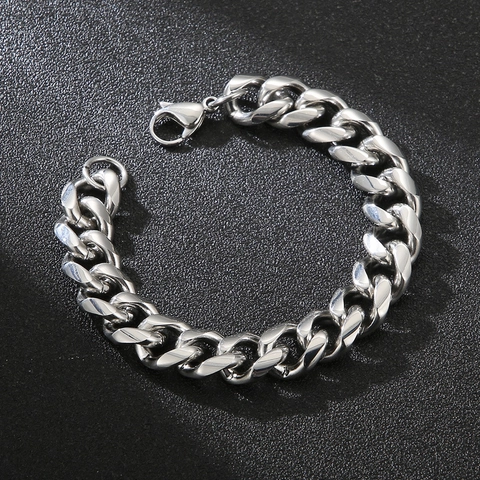 Heren Cubaanse Schakelarmband Roestvrij Staal Gepolijst Zwaar Dik Metaal Hiphop Punk Streetwear Mode Sieraden