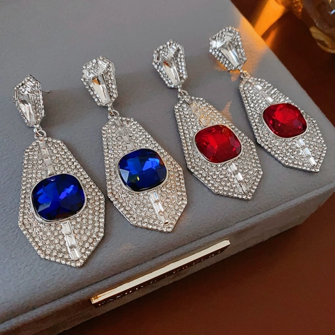 Vintage Palace Style Geometric Dangle Earrings Oversized Rhinestone Inlaid Jewelry With Silver Earring Post For Women