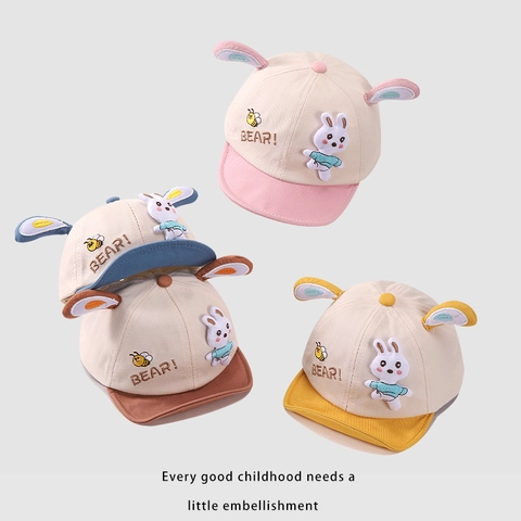 Berretto da Baseball per Neonati con Orecchie di Coniglio Cotone Tesa Morbida Cappello da Sole Cartone Animato 3D Toppa Regolabile