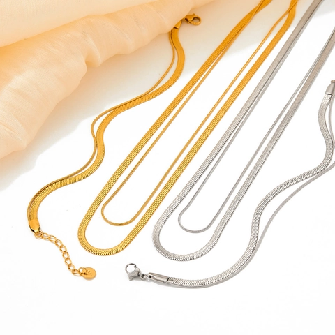 Vintage Multi Layer Stainless Steel Snake Chain Necklace And Bracelet Minimalist Fashion Jewelry For Women