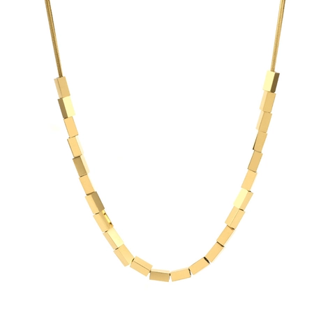 Minimalist Stainless Steel Necklace Square Cube Beads Golden Snake Bone Chain Clavicle Jewelry For Women Modern Style