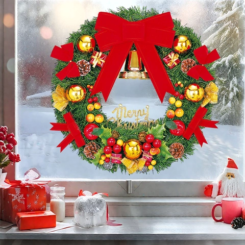 Christmas Wreath Window Stickers Static PVC Cling Decals For Glass Showcase Home Holiday Decoration Festive Merry Christmas
