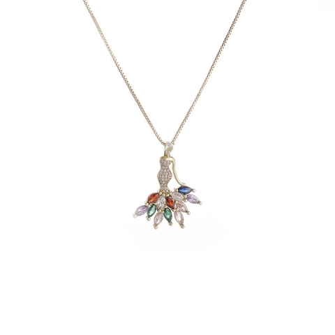 Collana Con Ciondolo Ballerina Di Danza Classica Rame Placcato Oro Zircone Marquise Colorato Micro Pavé Catena Scatola Donne