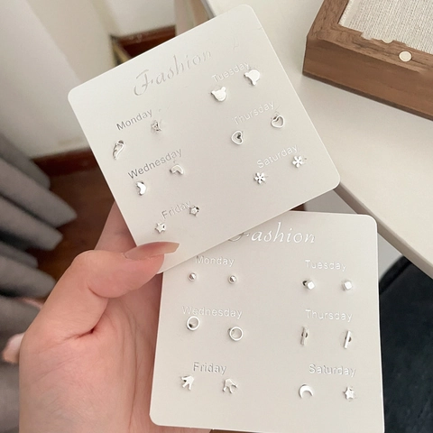 Minimalist Alloy Stud Earrings With Silver Earring Post Star Moon Crown Heart Geometric Design For Women Daily Jewelry Gift