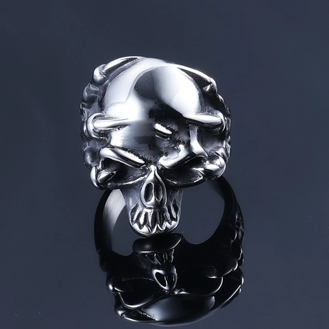 Stainless Steel Skull Ring Punk Gothic Rock Vintage Polished Ghost Head Finger Jewelry Accessory For Men Women