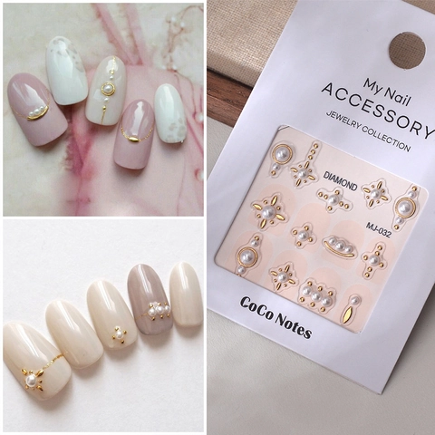 Pegatinas Uñas 5D Perla Artificial Bronceado Estrella Impermeable Autoadhesivas Elegante Lujo Dulce Decoración Manicura