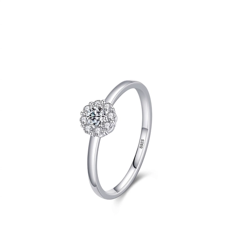 925 Sterling Silber Blumenring Für Damen Mit Funkelndem Zirkonia-Cluster Weißgold Beschichtet Eleganter Schmuck