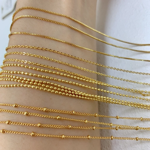 Catena Per Collana In Oro Rame Placcato 18K Stili Scatola O Perle Accessori Per La Creazione Di Gioielli DIY Per Donne Minimalista