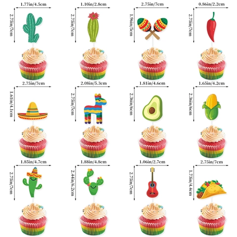 Mexikanische Fiesta Kuchenaufsatz Sombrero Kaktus Taco Chili Piñata Papier Cupcake Picks Dekorative Geburtstag Party Zubehör