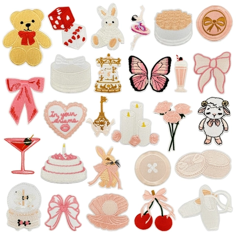 Cartoon Animal Heart Bow Embroidered Patches For DIY Clothing Jackets Hats Decoration Iron On Applique Fabric