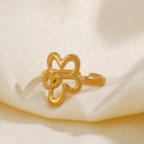 Anillo Regolabile Fiore Cavo Acciaio Inossidabile Placcato Oro Retrò Francese Minimalista Gioielli Da Dito Aperti Per Donne