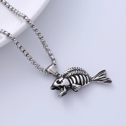 Collana Con Ciondolo A Lisca Di Pesce Acciaio Inossidabile 316L Retro Punk Gothic Hip Hop Gioielli Per Uomini E Studenti