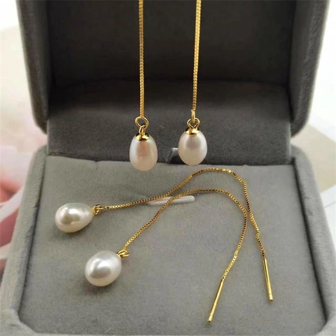 925 Sterlingsilber Süßwasserperle Ohrlinie Ohrringe Minimalistische Lange Quaste Wassertropfen Baumeln Ohrringe Für Damen Schmuck