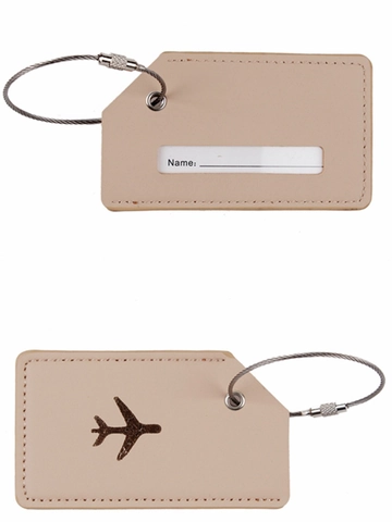 Luggage Tag PU Leather With Stainless Steel Wire Loop Plane Pattern Privacy ID Name Label Travel Bag Accessory