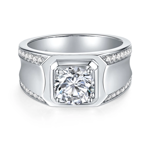 925 Sterling Silver Moissanite Ring For Men Luxury Round Brilliant Cut Solitaire Engagement Wedding Band Jewelry With GRA Certificate