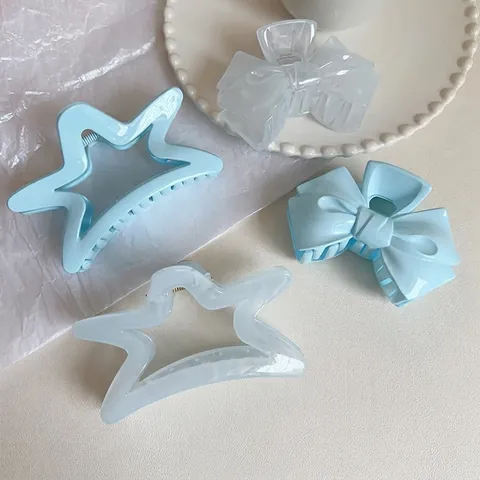 Star Bow Hair Claw Clips Acrylic Jelly Blue Shark Hair Clips Large Sweet Korean Style Hair Accessories For Women Girls