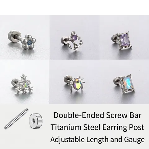 Titanium Stainless Steel Helix Stud Earrings With Zirconia Opal Flower Spider Anchor Shapes Screw Back Piercing Jewelry