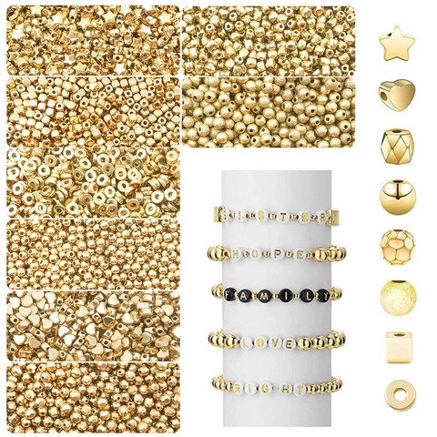 DIY Jewelry Making CCB Spacer Beads Star Heart Round Square Shapes Gold Silver Plated Plastic Beads For Bracelet Necklace