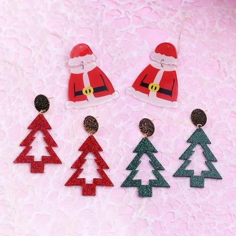 Christmas Acrylic Asymmetric Earrings With Stainless Steel Earring Post Hollow Festive Tree Santa Clothes For Women