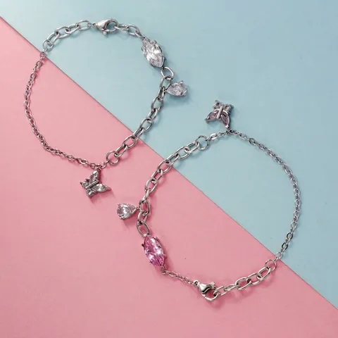 Marquise Geslepen Zirkoon Hart Vlinder Hanger Armband Roestvrij Staal Verstelbare Ketting Elegante Sieraden Voor Dames