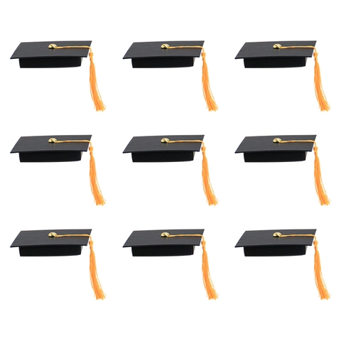 Bachelor Hat Graduation Jewelry Gift Box Matte Black Cardboard With Tassel And Year Charm Square Mortarboard Packaging