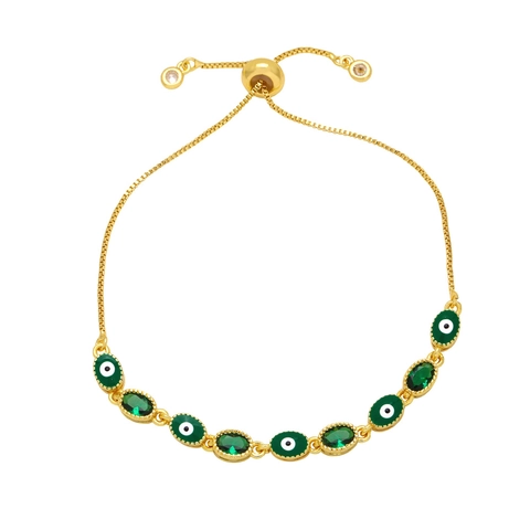 Evil Eye Bracelet Copper 18K Gold Plated Colorful Cubic Zirconia Enamel Adjustable Sliding Buckle Bohemian Style Women