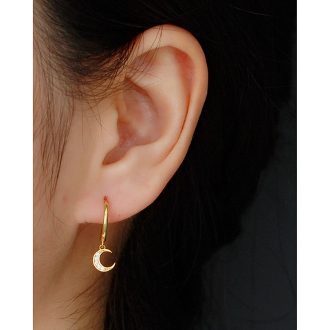 925 Sterling Silver Crescent Moon Hoop Earrings For Women Pave Cubic Zirconia Dainty Dangle Light Luxury INS Style