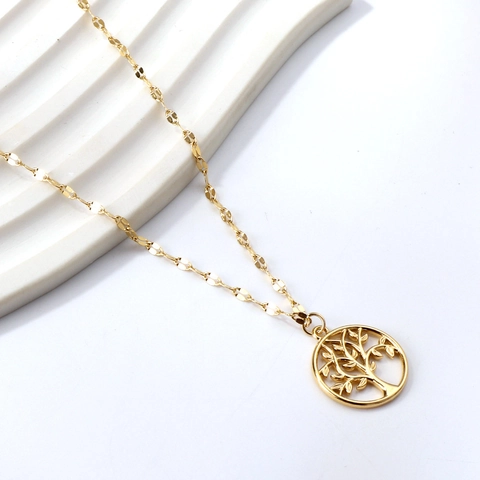 Levensboom Uil Maan Hanger Ketting Goud Verguld Roestvrij Staal Toggle Sluiting Mode Sieraden Voor Dames