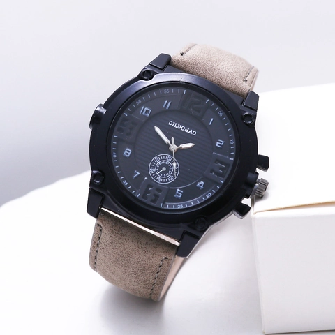 Men Quartz Watch Alloy Case PU Leather Strap Large Dial Analog Display Casual Business Fashion Wristwatch