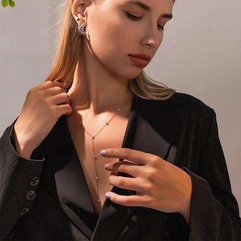 Roestvrij Stalen Y-Vormige Kwastje Halsketting Voor Dames Goud Zilver Verguld Zirkonia Hanger Lange Trui Ketting