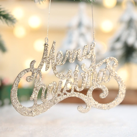 Scritta Merry Christmas Glitterata Plastica Ornamento Appeso Per Albero Di Natale Decorazione Festa