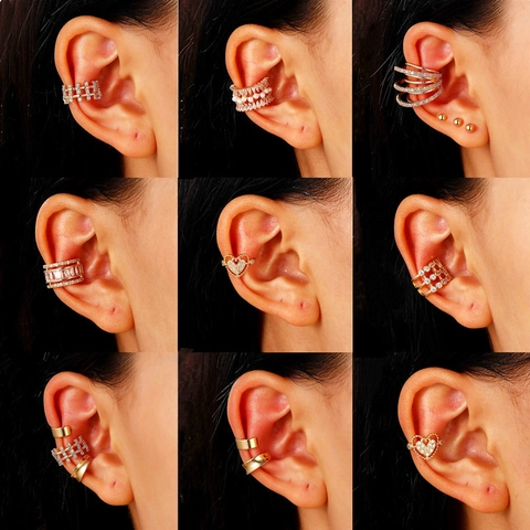 Koperen Zirkonia Hartvorm Ear Cuffs Niet Gepiercet Meerlagig Love Brief Kunstparel Clip On Oorbellen Voor Dames
