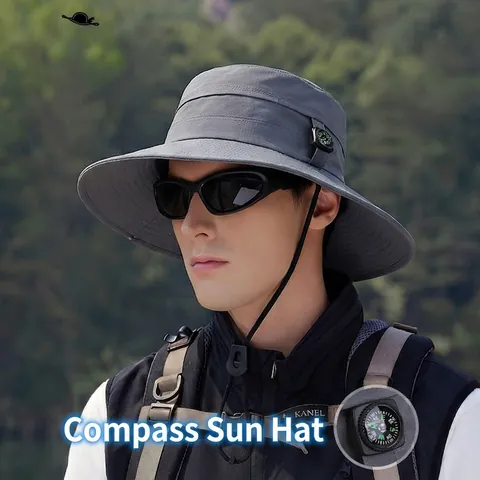 Outdoor Sun Hat Waterproof Nylon Quick Dry Wide Brim With Compass Wind Rope Fishing Hiking Camping Accessory For Men