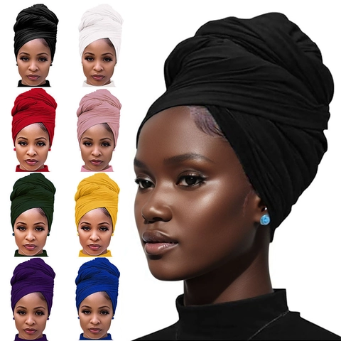 Women Solid Color Milk Silk Turban Long Headscarf Ethnic Style Hijab Shawl Wrap Head Cover Casual Versatile Fashion Headwear