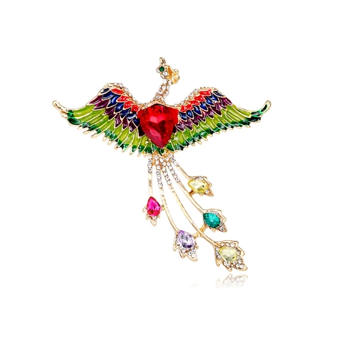Spilla Fenice Smalto Colorato Cristallo Cuore Rosso Strass Spilla Stile Cinese Vintage Gioielli Eleganti Per Donne