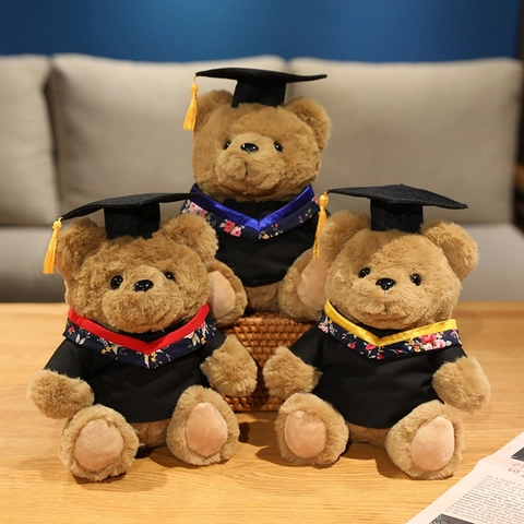 Graduation Teddy Bear Plush Toy Wearing Academic Gown Bachelor Cap Tassel Commemorative Souvenir Gift Brown Stuffed Animal