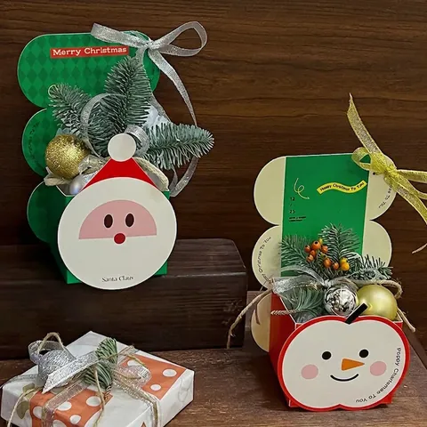 Weihnachtsgeschenktüten Weihnachtsmann Schneemann Rentier Muster Tragbare Papier Süßigkeitenbox Feiertagsfeier Dekoverpackung