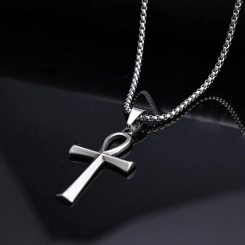 Ankh Cross Pendant Necklace Stainless Steel Egyptian Life Symbol Polished Retro Punk Jewelry For Men Women